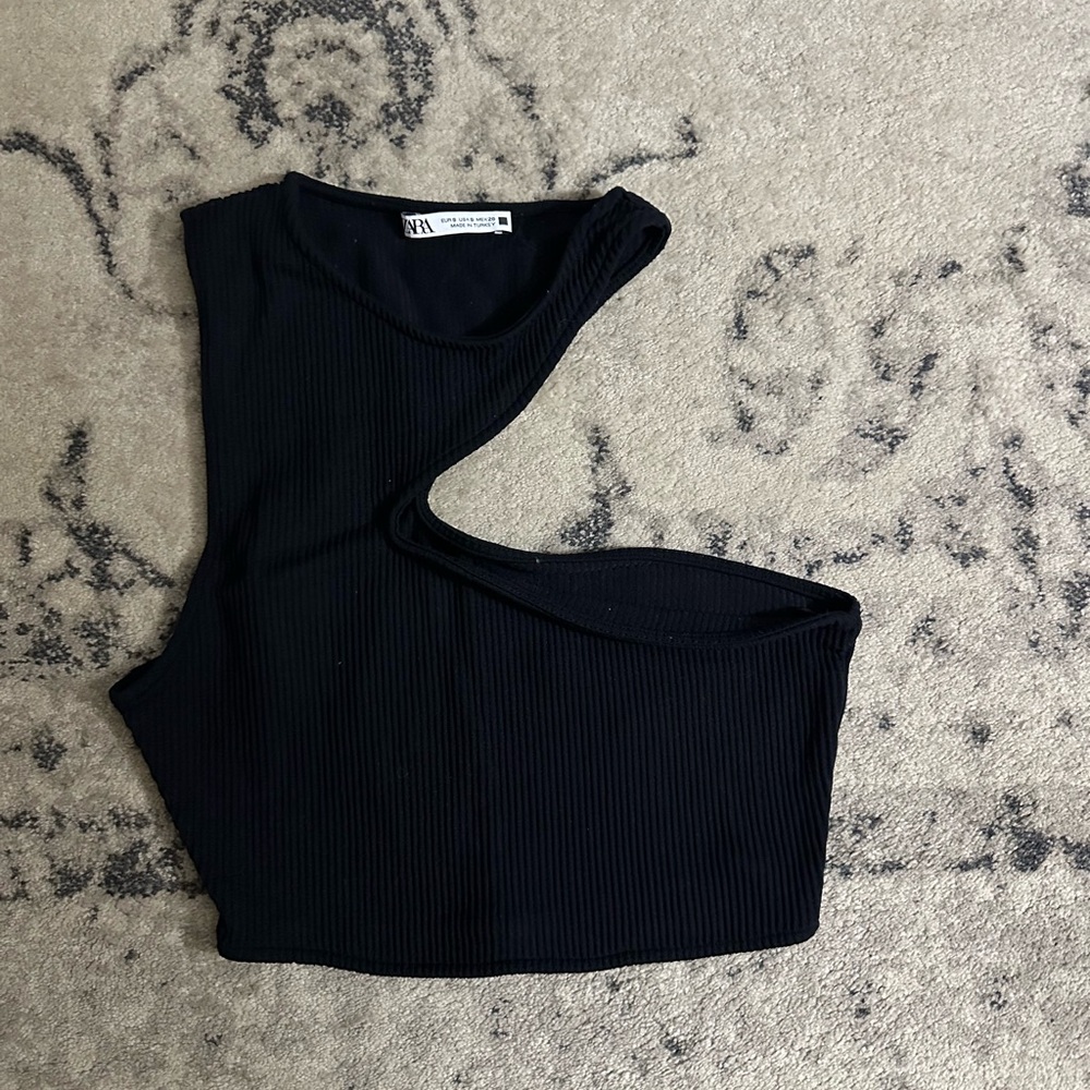 Zara Black Asymmetric Cutout Crop Top